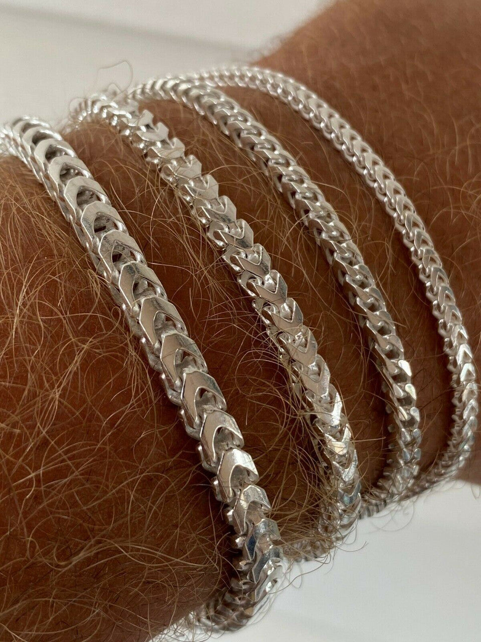 HarlemBling Real Solid 925 Sterling Silver Franco Bracelet 2.5-5mm ITALY MADE Mens Pulsera
