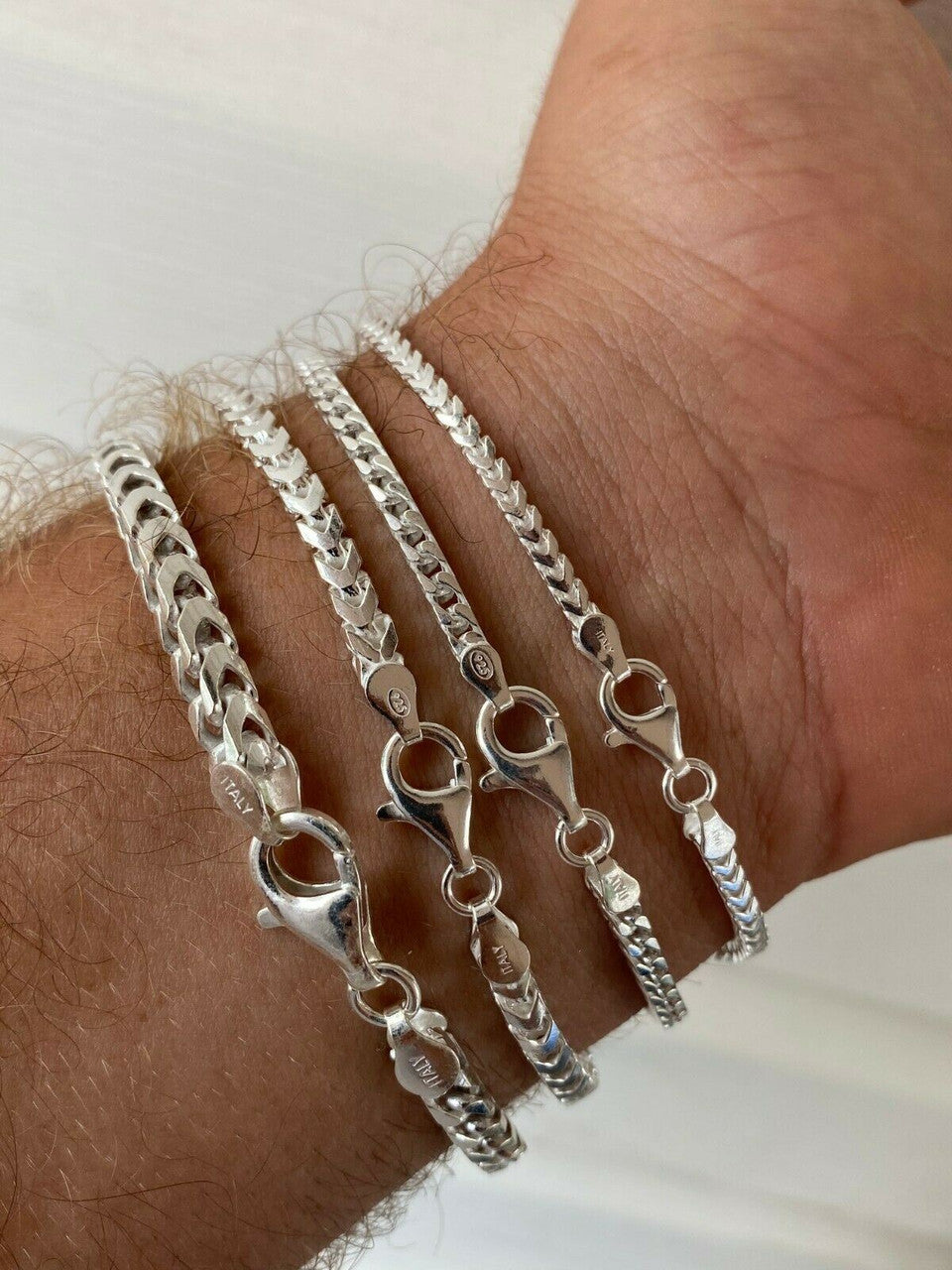 HarlemBling Real Solid 925 Sterling Silver Franco Bracelet 2.5-5mm ITALY MADE Mens Pulsera