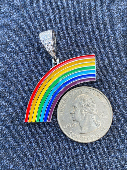 HarlemBling Real Solid 925 Sterling Silver Gay Lesbian Pride Rainbow Pendant Necklace LGBT