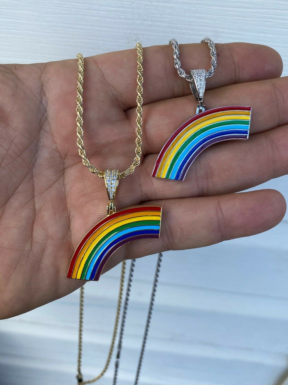 HarlemBling Real Solid 925 Sterling Silver Gay Lesbian Pride Rainbow Pendant Necklace LGBT