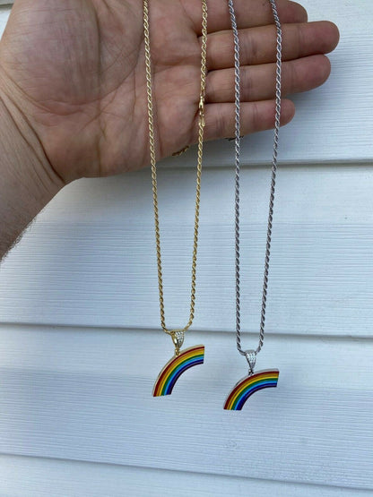 HarlemBling Real Solid 925 Sterling Silver Gay Lesbian Pride Rainbow Pendant Necklace LGBT