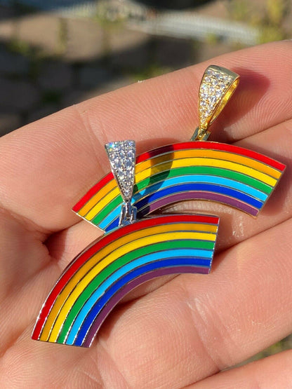 HarlemBling Real Solid 925 Sterling Silver Gay Lesbian Pride Rainbow Pendant Necklace LGBT