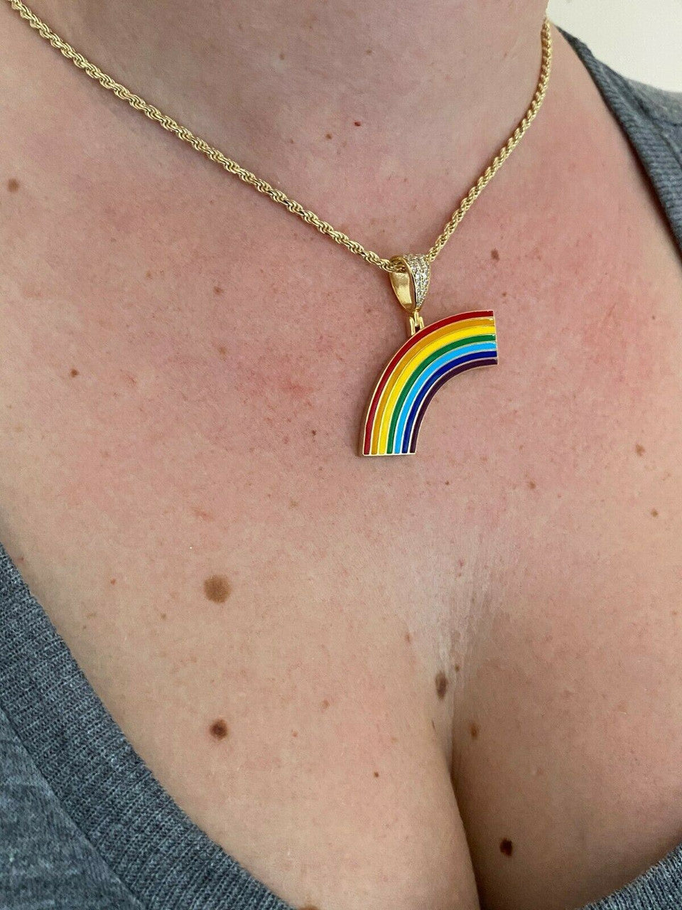 HarlemBling Real Solid 925 Sterling Silver Gay Lesbian Pride Rainbow Pendant Necklace LGBT