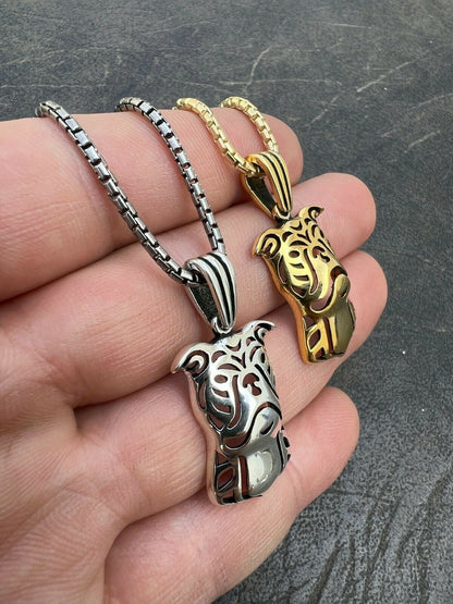 HarlemBling Real Solid 925 Sterling Silver / Gold Bulldog Bull Terrier Dog Pendant Necklace