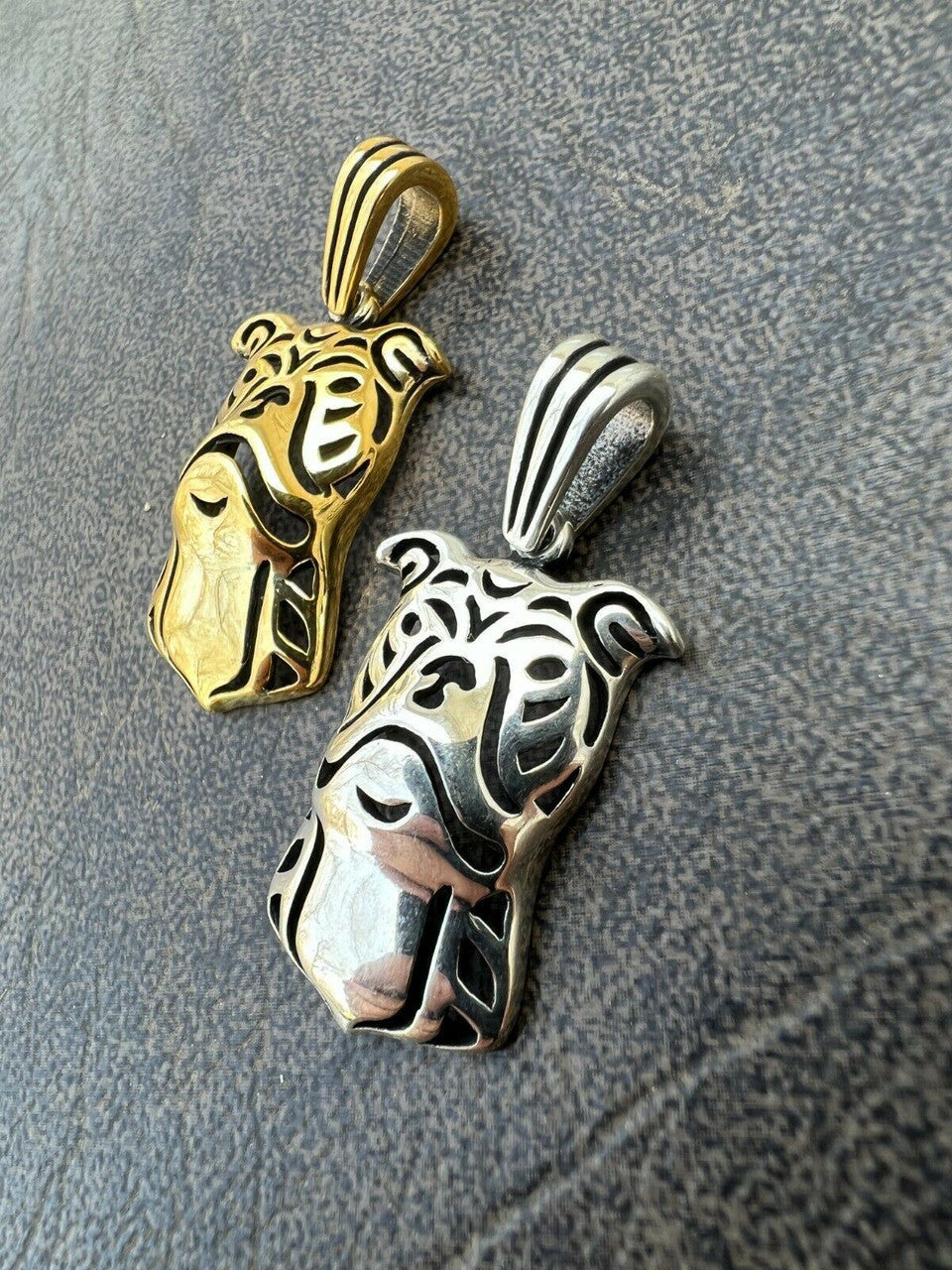 HarlemBling Real Solid 925 Sterling Silver / Gold Bulldog Bull Terrier Dog Pendant Necklace