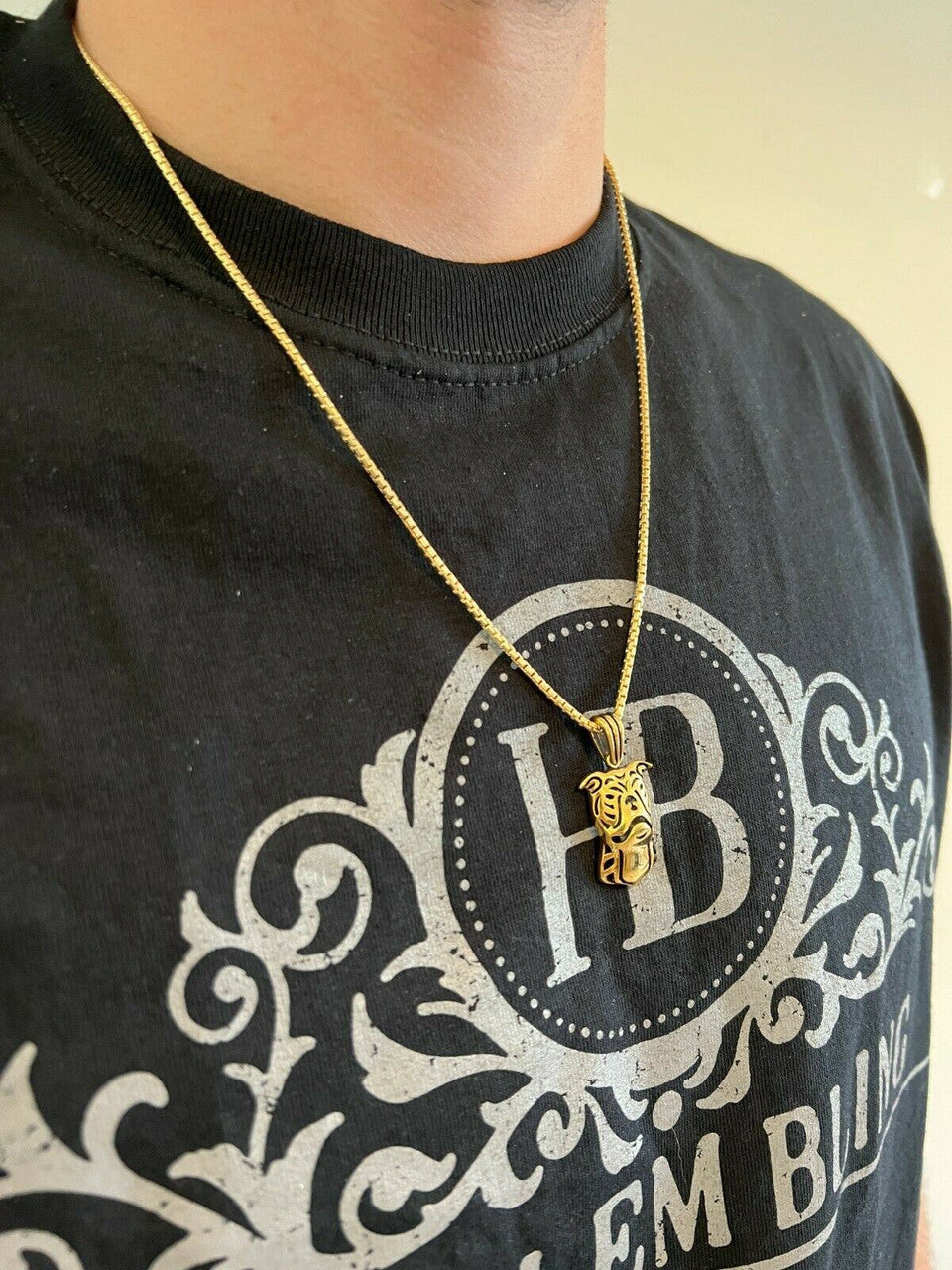 HarlemBling Real Solid 925 Sterling Silver / Gold Bulldog Bull Terrier Dog Pendant Necklace