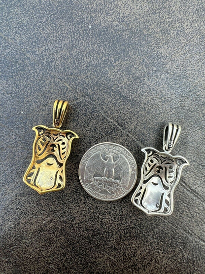 HarlemBling Real Solid 925 Sterling Silver / Gold Bulldog Bull Terrier Dog Pendant Necklace