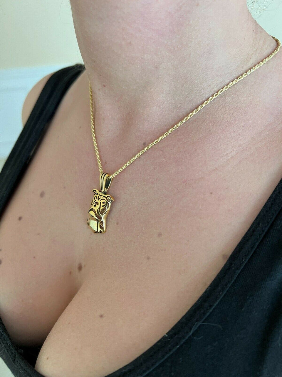 HarlemBling Real Solid 925 Sterling Silver / Gold Bulldog Bull Terrier Dog Pendant Necklace