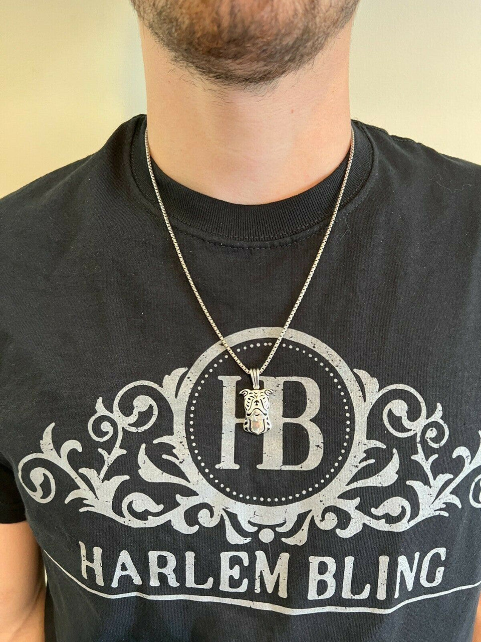 HarlemBling Real Solid 925 Sterling Silver / Gold Bulldog Bull Terrier Dog Pendant Necklace