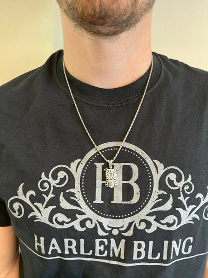 HarlemBling Real Solid 925 Sterling Silver / Gold Bulldog Bull Terrier Dog Pendant Necklace