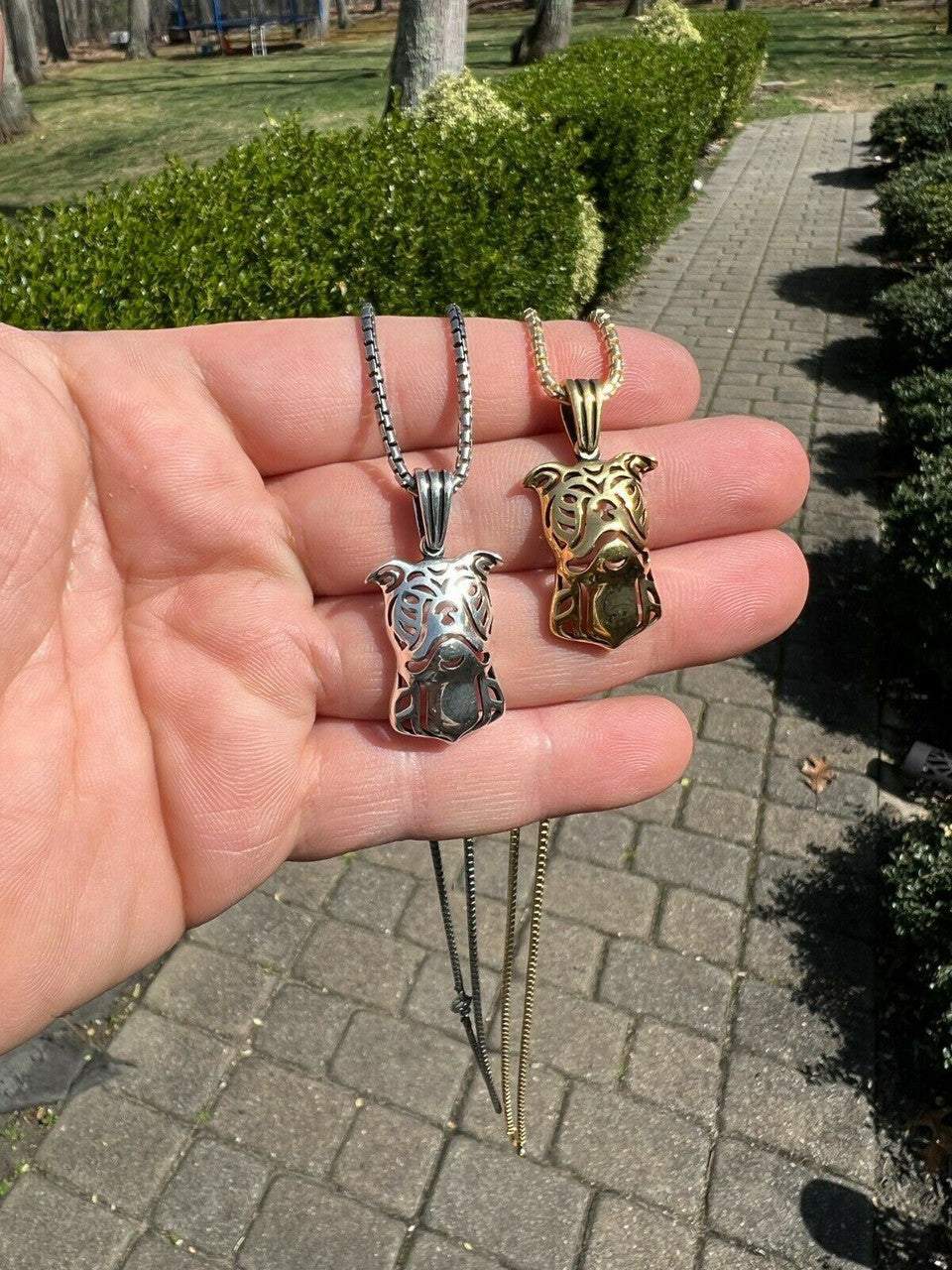 HarlemBling Real Solid 925 Sterling Silver / Gold Bulldog Bull Terrier Dog Pendant Necklace