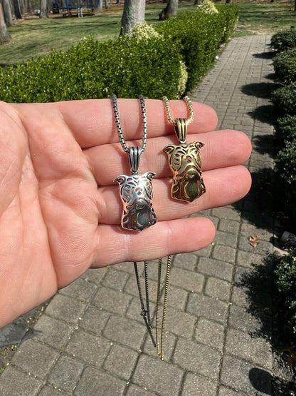 HarlemBling Real Solid 925 Sterling Silver / Gold Bulldog Bull Terrier Dog Pendant Necklace