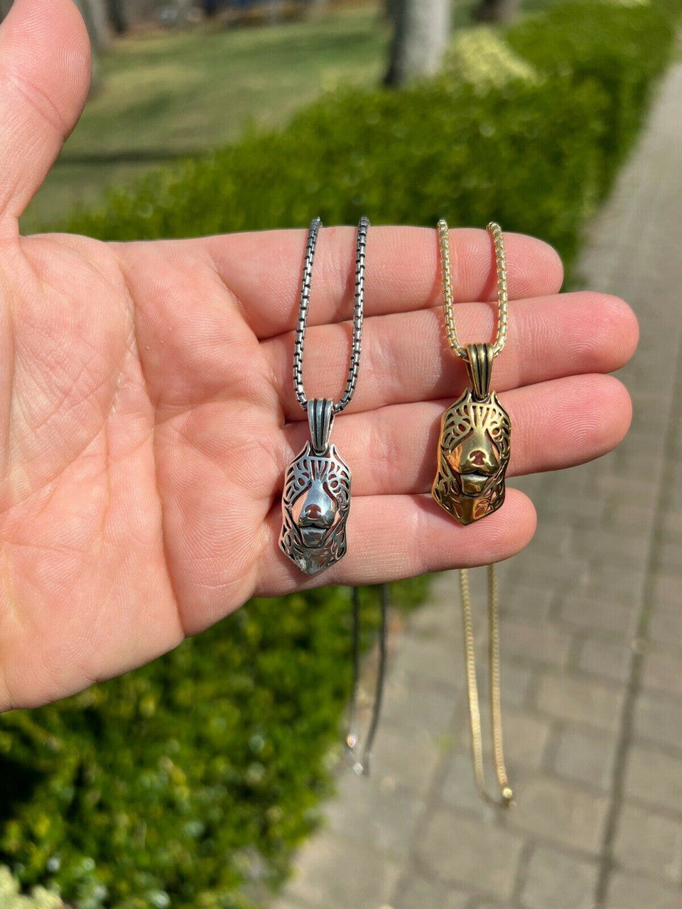 HarlemBling Real Solid 925 Sterling Silver / Gold Pit Bull Dog Cane Corso Pendant Necklace