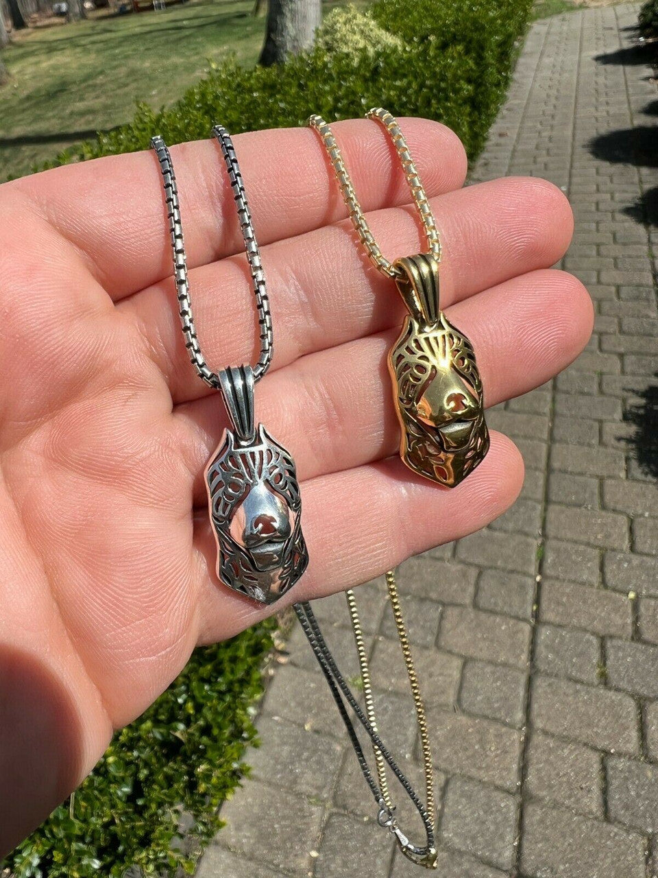 HarlemBling Real Solid 925 Sterling Silver / Gold Pit Bull Dog Cane Corso Pendant Necklace