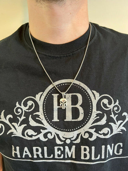 HarlemBling Real Solid 925 Sterling Silver / Gold Punisher Skull Pendant Necklace Biker