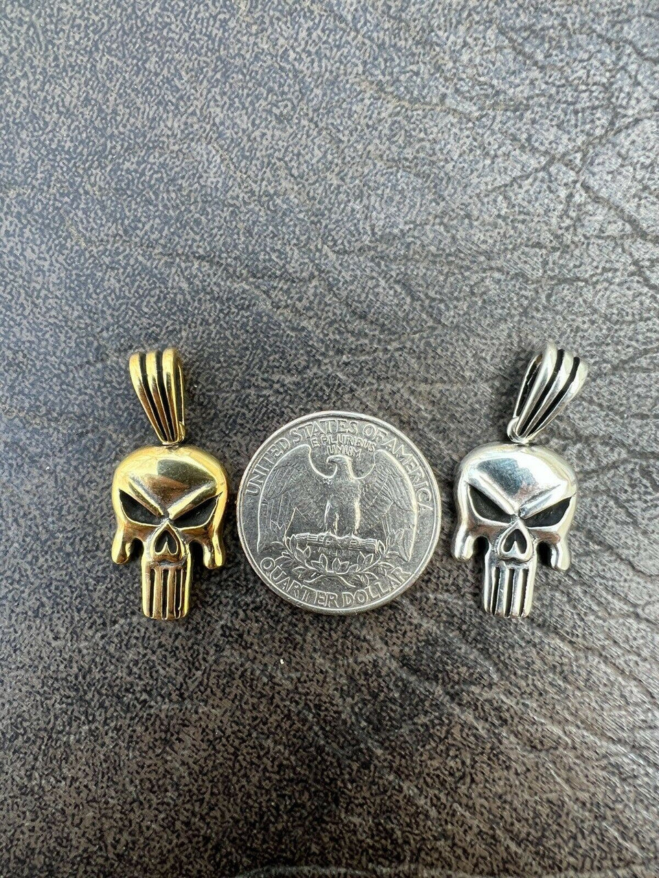HarlemBling Real Solid 925 Sterling Silver / Gold Punisher Skull Pendant Necklace Biker