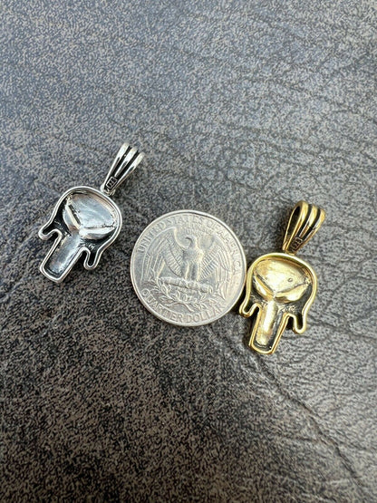 HarlemBling Real Solid 925 Sterling Silver / Gold Punisher Skull Pendant Necklace Biker