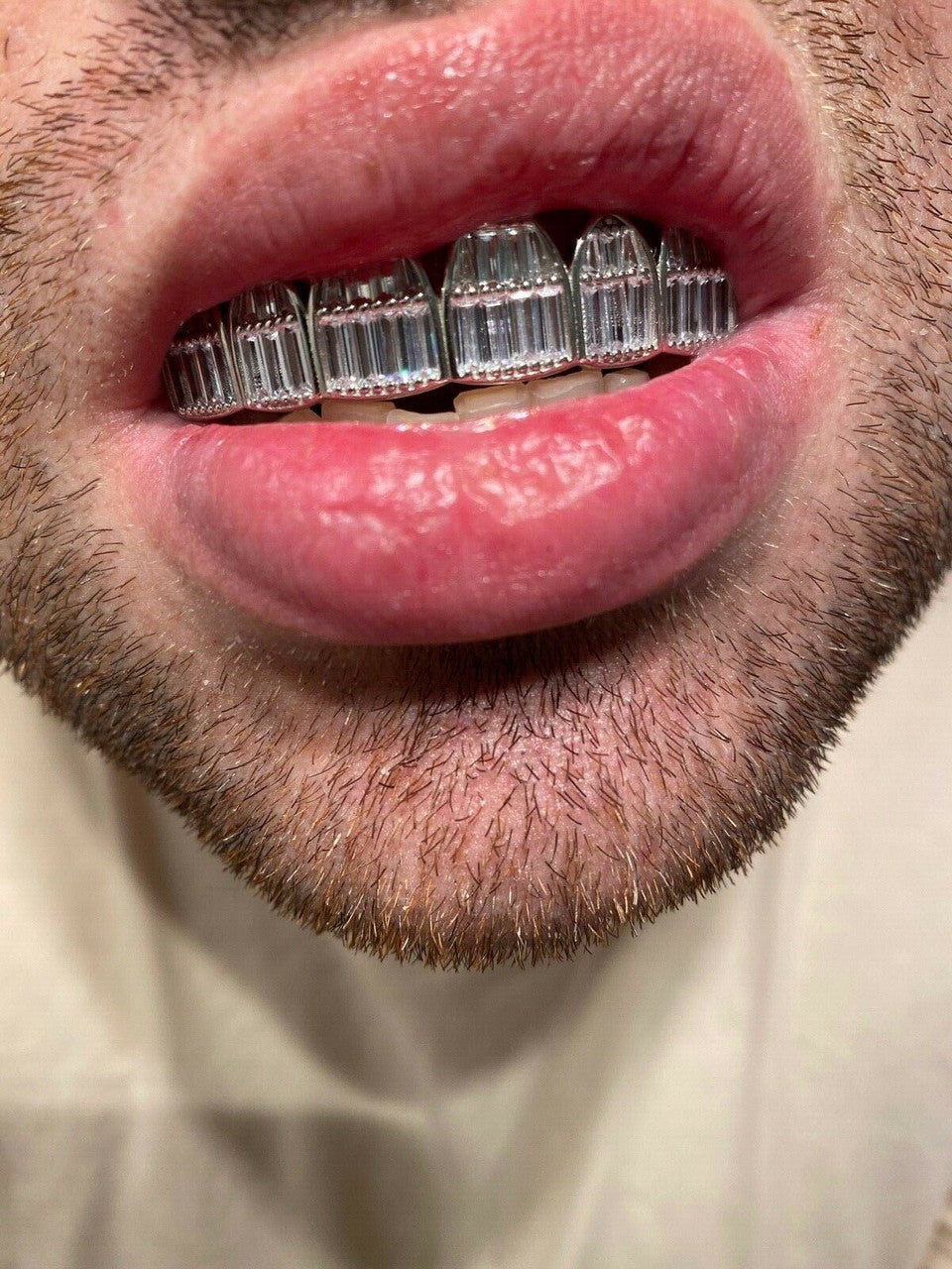 HarlemBling Real Solid 925 Sterling Silver Grillz Baguette Iced Grills Top Or Bottom Teeth