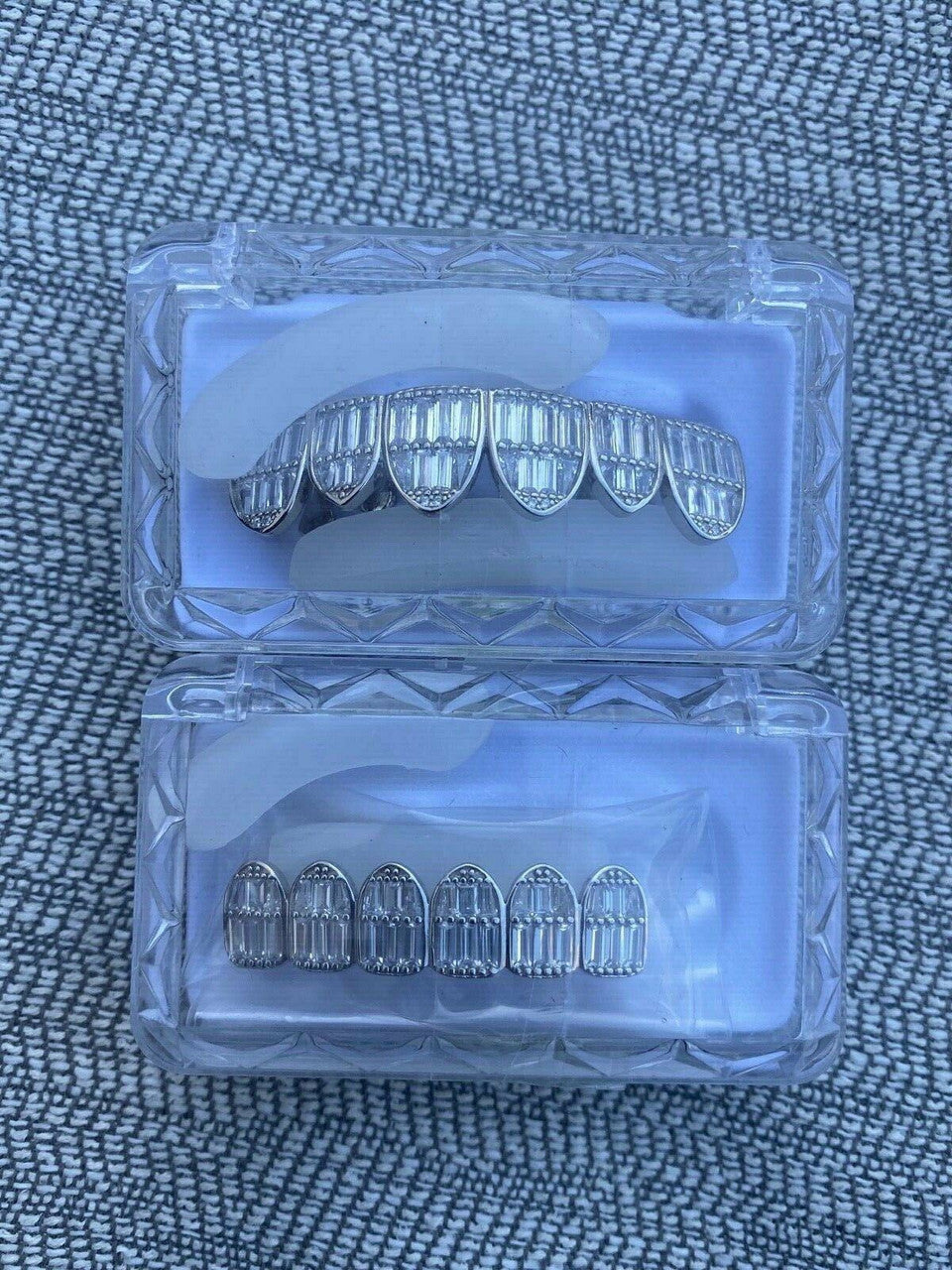 HarlemBling Real Solid 925 Sterling Silver Grillz Baguette Iced Grills Top Or Bottom Teeth