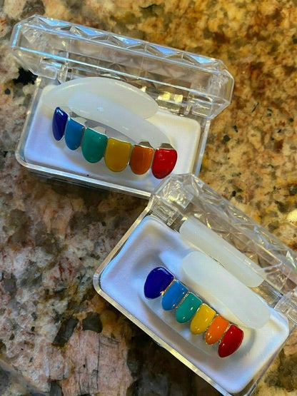 HarlemBling Real SOLID 925 Sterling Silver GRILLZ Teeth Top Bottom Tekashi69 Rainbow Color