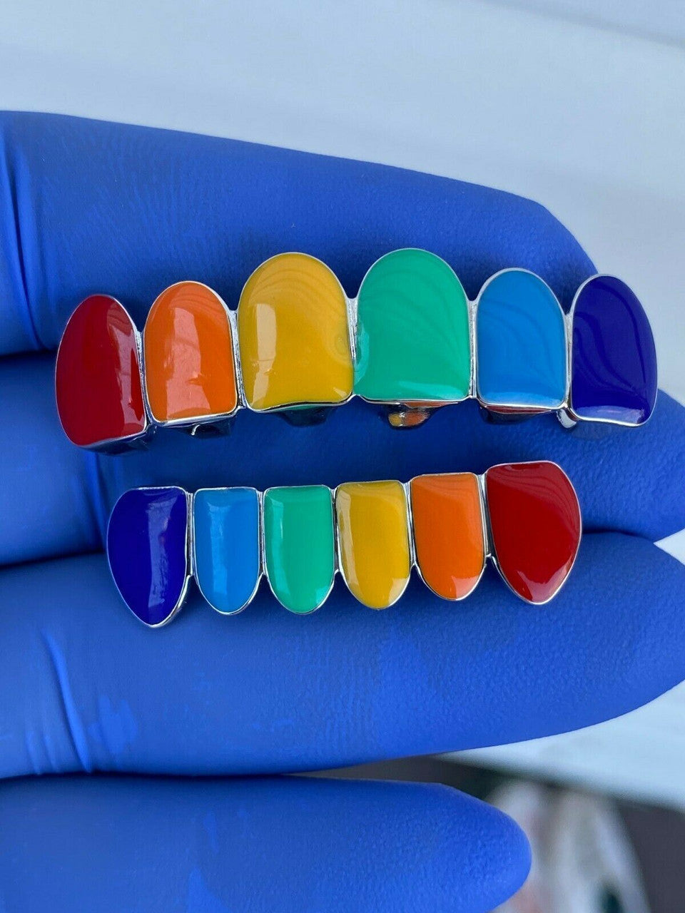 HarlemBling Real SOLID 925 Sterling Silver GRILLZ Teeth Top Bottom Tekashi69 Rainbow Color