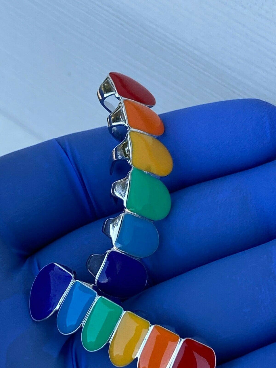 HarlemBling Real SOLID 925 Sterling Silver GRILLZ Teeth Top Bottom Tekashi69 Rainbow Color