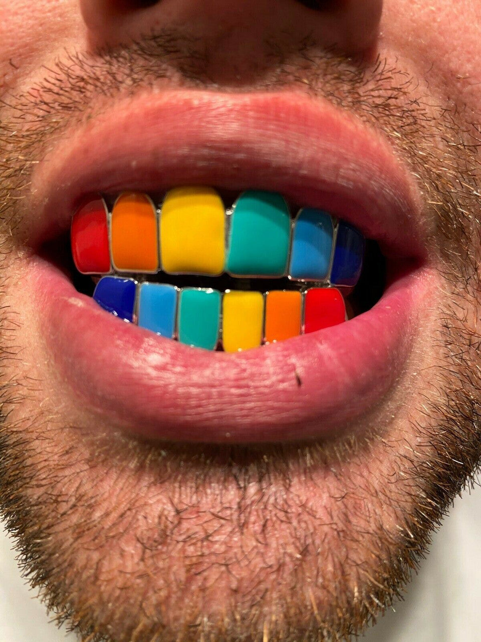 HarlemBling Real SOLID 925 Sterling Silver GRILLZ Teeth Top Bottom Tekashi69 Rainbow Color
