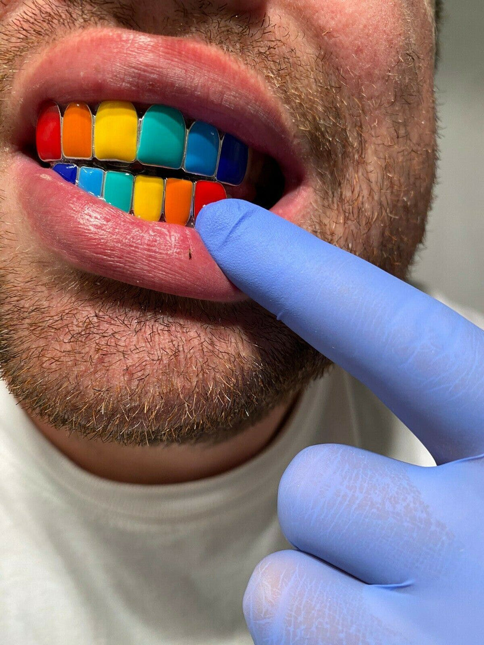 HarlemBling Real SOLID 925 Sterling Silver GRILLZ Teeth Top Bottom Tekashi69 Rainbow Color