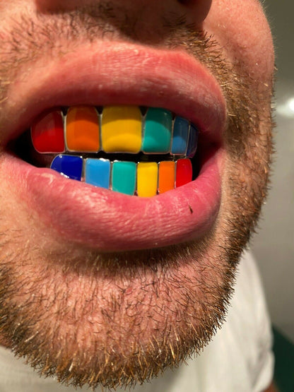 HarlemBling Real SOLID 925 Sterling Silver GRILLZ Teeth Top Bottom Tekashi69 Rainbow Color