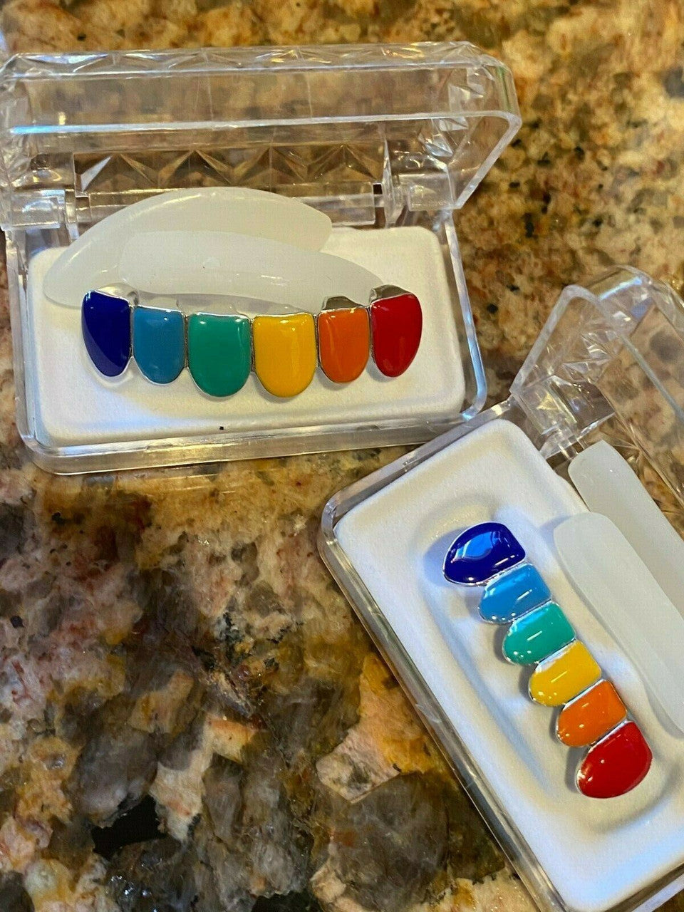 HarlemBling Real SOLID 925 Sterling Silver GRILLZ Teeth Top Bottom Tekashi69 Rainbow Color