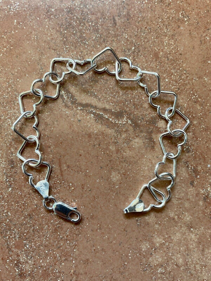 HarlemBling Real SOLID 925 Sterling Silver Heart Shaped Charm Link Ladies Bracelet 10mm Wide