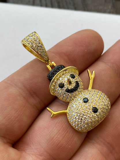 HarlemBling Real Solid 925 Sterling Silver Hip Hop Pendant Necklace Snowman Frosty Emoji ‚õÑ