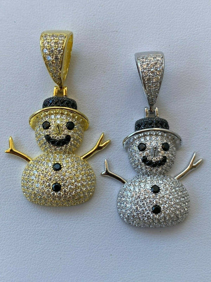 HarlemBling Real Solid 925 Sterling Silver Hip Hop Pendant Necklace Snowman Frosty Emoji ‚õÑ