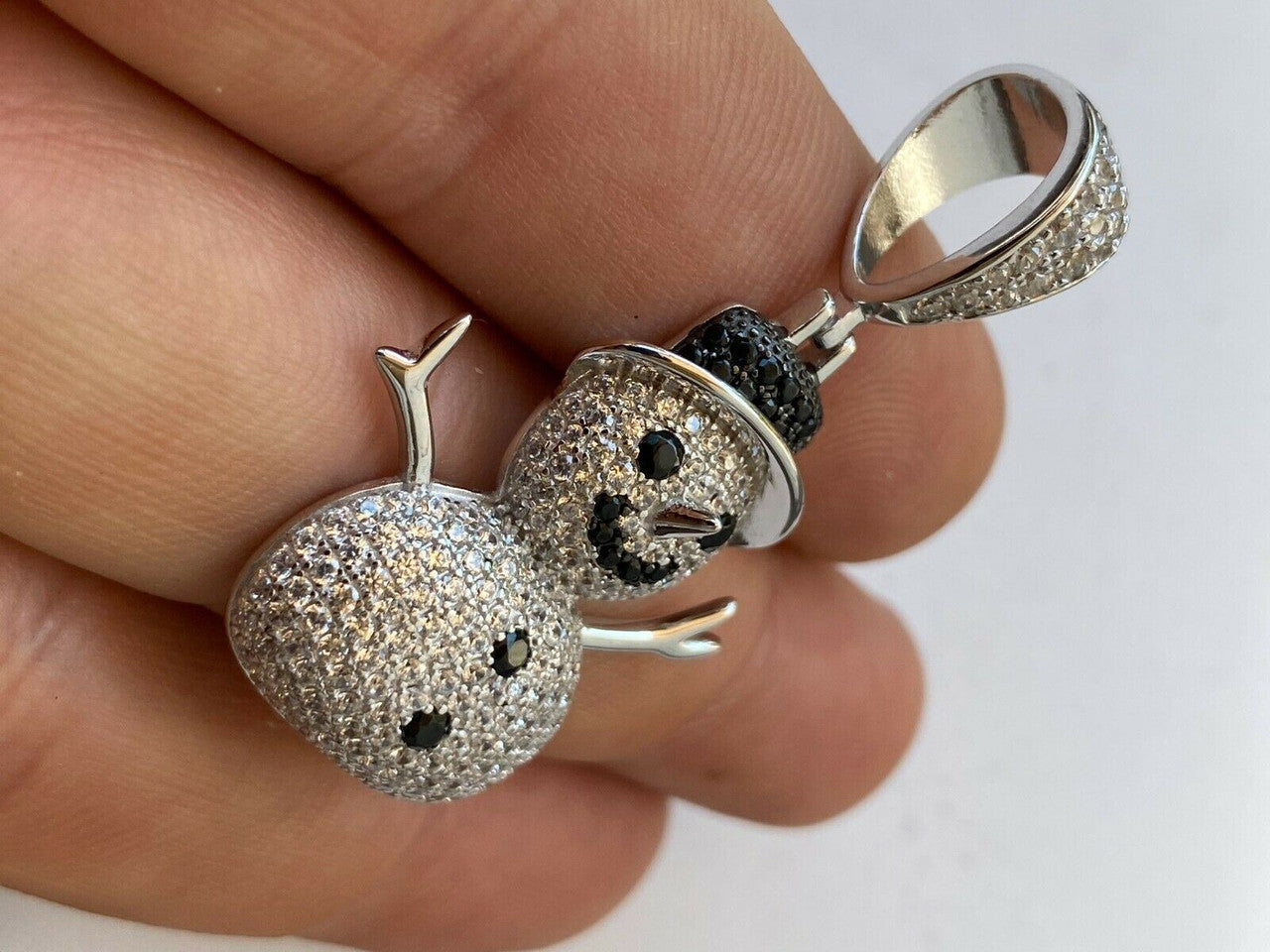 HarlemBling Real Solid 925 Sterling Silver Hip Hop Pendant Necklace Snowman Frosty Emoji ‚õÑ