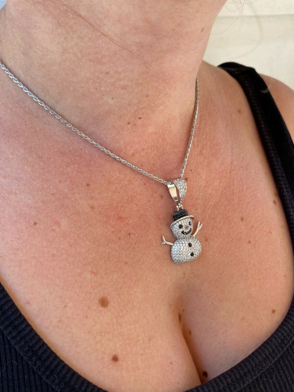 HarlemBling Real Solid 925 Sterling Silver Hip Hop Pendant Necklace Snowman Frosty Emoji ‚õÑ