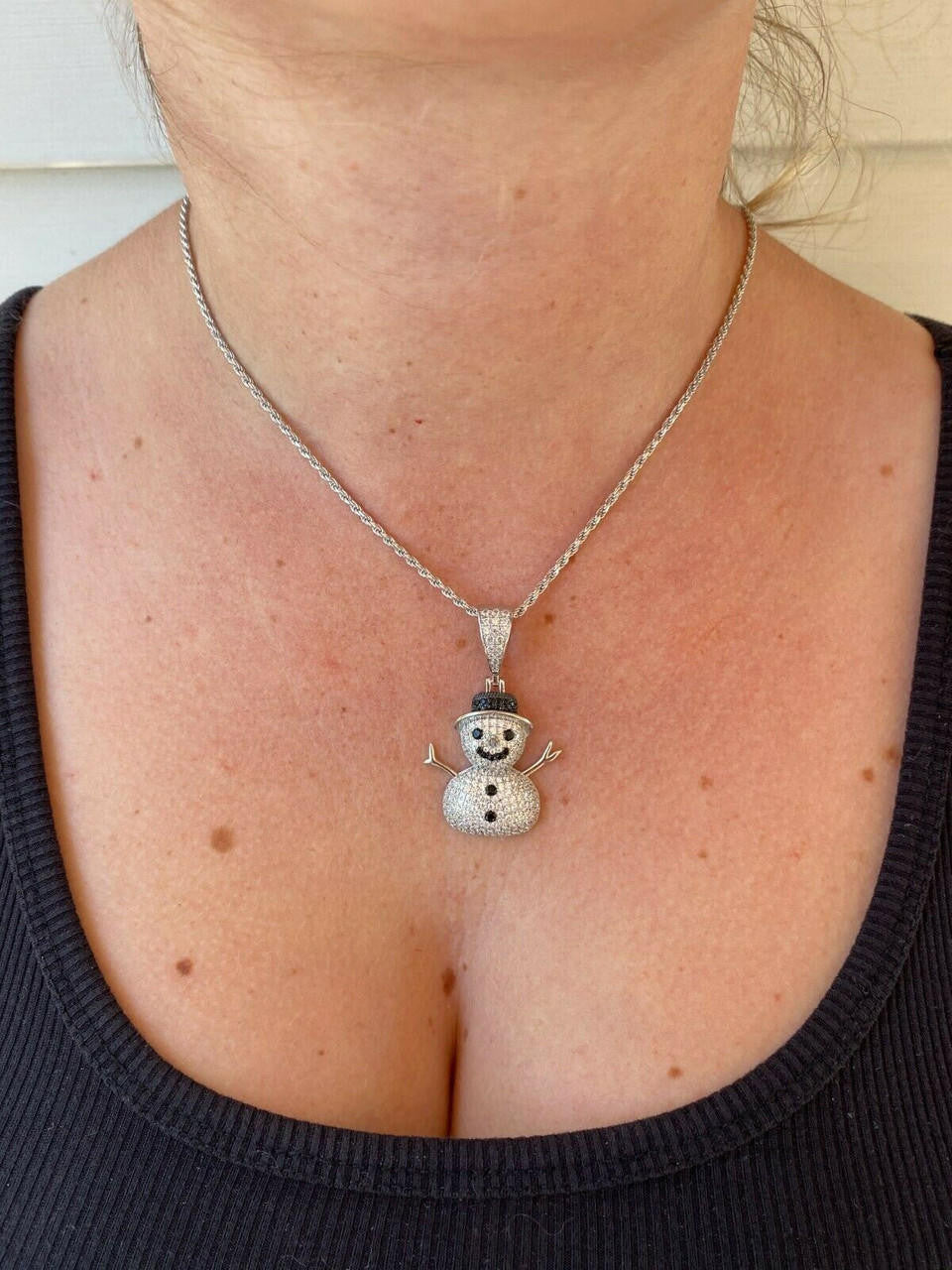 HarlemBling Real Solid 925 Sterling Silver Hip Hop Pendant Necklace Snowman Frosty Emoji ‚õÑ