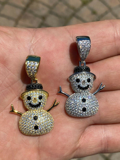 HarlemBling Real Solid 925 Sterling Silver Hip Hop Pendant Necklace Snowman Frosty Emoji ‚õÑ