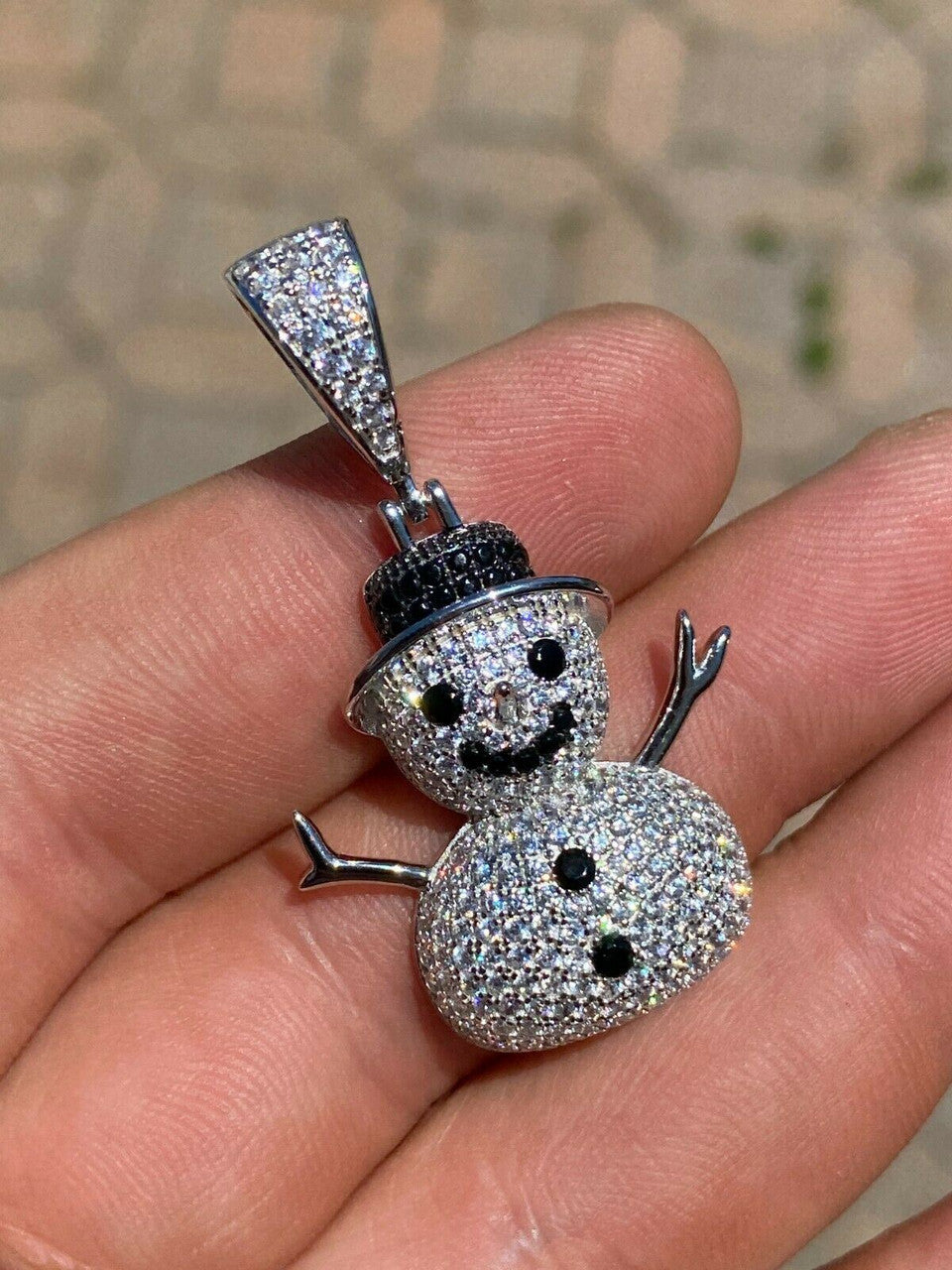 HarlemBling Real Solid 925 Sterling Silver Hip Hop Pendant Necklace Snowman Frosty Emoji ‚õÑ