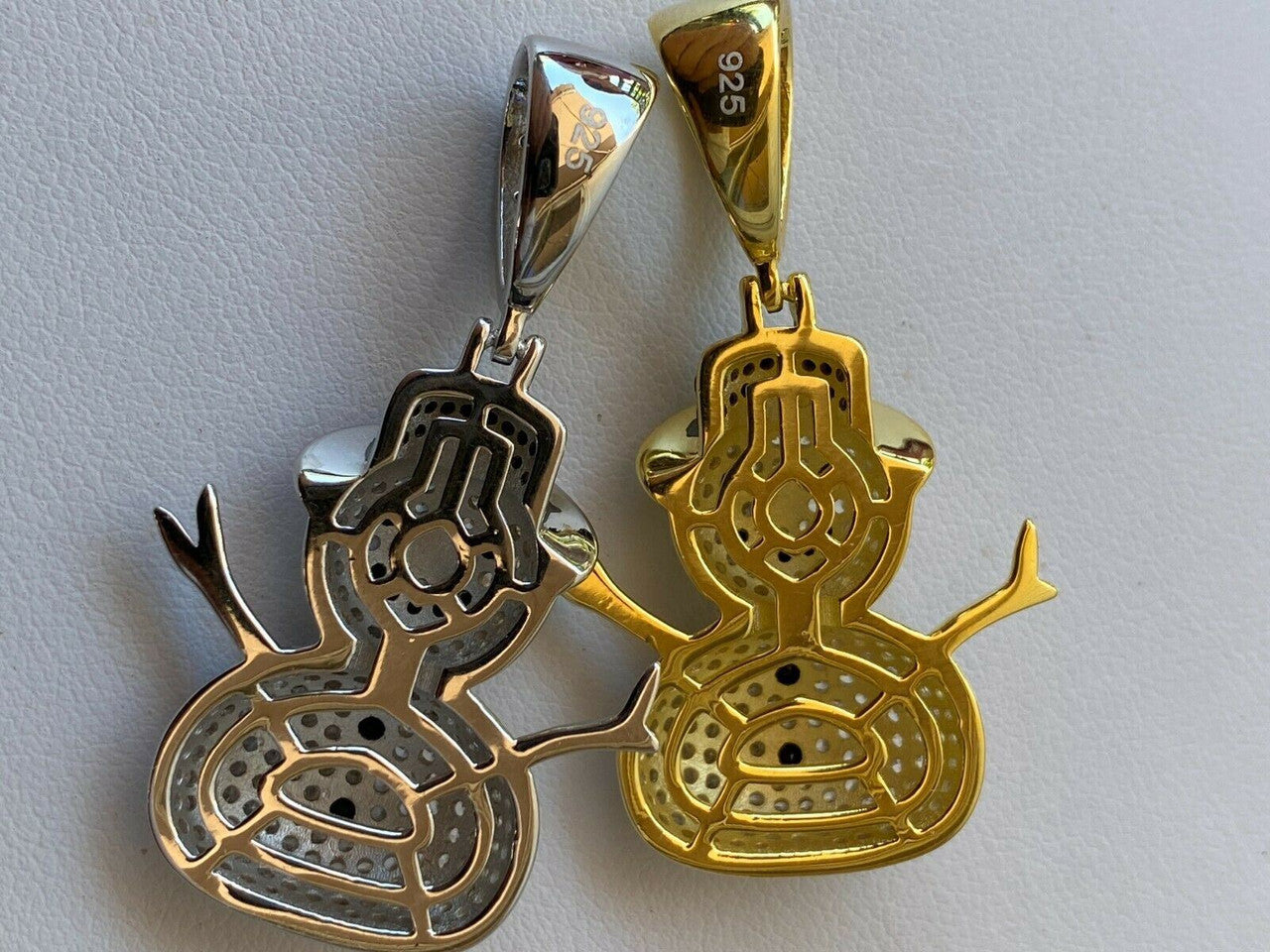 HarlemBling Real Solid 925 Sterling Silver Hip Hop Pendant Necklace Snowman Frosty Emoji ‚õÑ