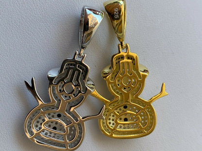 HarlemBling Real Solid 925 Sterling Silver Hip Hop Pendant Necklace Snowman Frosty Emoji ‚õÑ