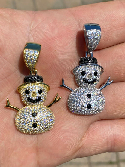 HarlemBling Real Solid 925 Sterling Silver Hip Hop Pendant Necklace Snowman Frosty Emoji ‚õÑ
