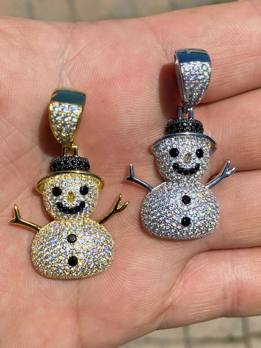 HarlemBling Real Solid 925 Sterling Silver Hip Hop Pendant Necklace Snowman Frosty Emoji ‚õÑ