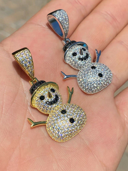 HarlemBling Real Solid 925 Sterling Silver Hip Hop Pendant Necklace Snowman Frosty Emoji ‚õÑ