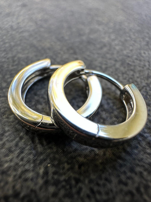 HarlemBling Real Solid 925 Sterling Silver Hoops Mens Ladies Small Huggie Hoop Earrings 12mm