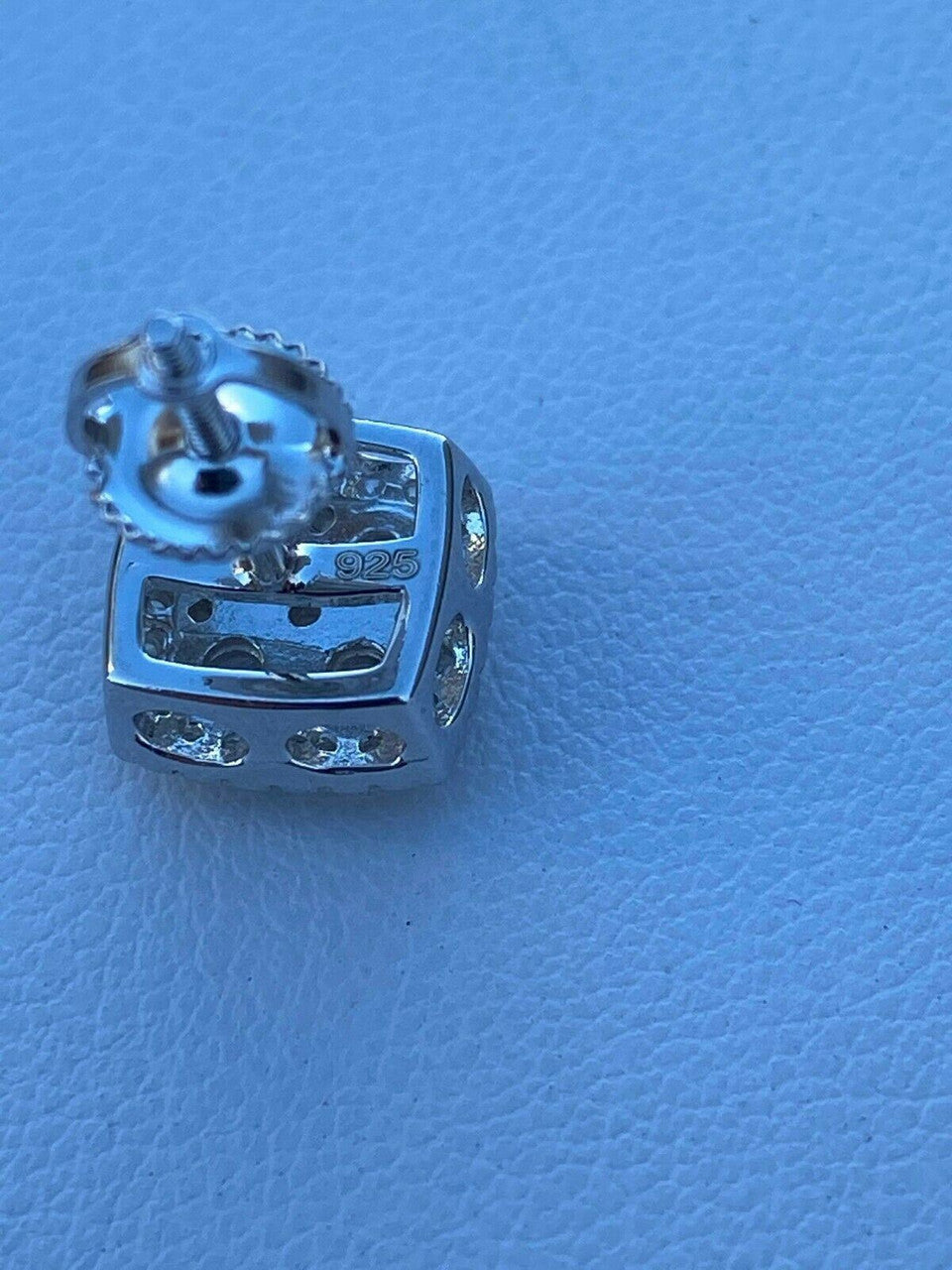 HarlemBling Real Solid 925 Sterling Silver Iced CZ Hip Hop Earrings Studs Square ICY Mens