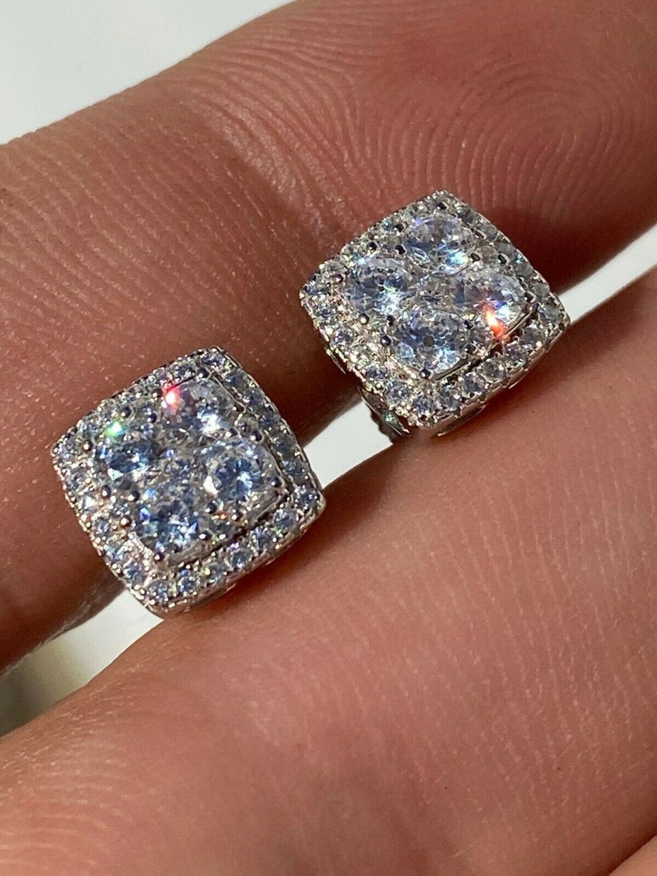 Men's Icy Bling 10mm Square CZ Stud Earrings - 925 Sterling Men's Icy Bling 10mm Square CZ Stud Earrings - 925 Sterling