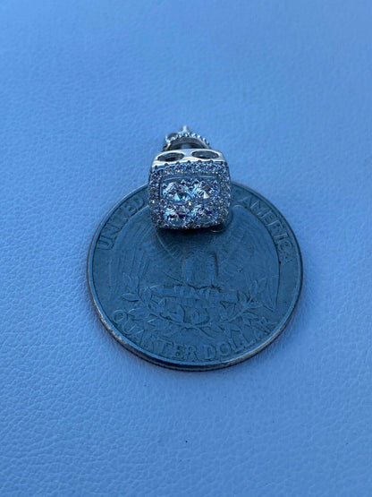 HarlemBling Real Solid 925 Sterling Silver Iced CZ Hip Hop Earrings Studs Square ICY Mens