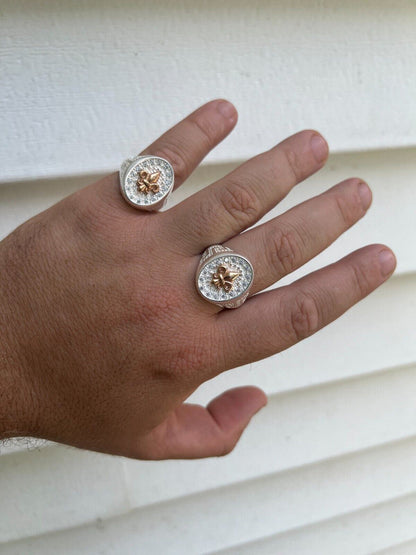 HarlemBling Real Solid 925 Sterling Silver Iced CZ Pinky Ring Hip Hop French Fleur De Lis