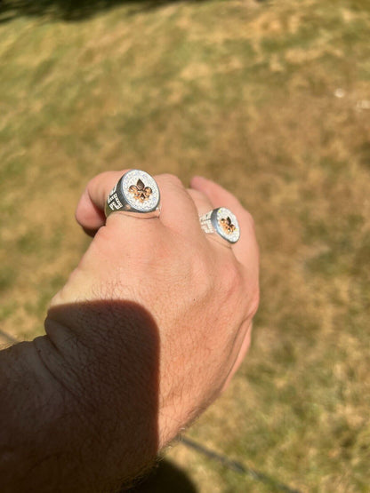 HarlemBling Real Solid 925 Sterling Silver Iced CZ Pinky Ring Hip Hop French Fleur De Lis