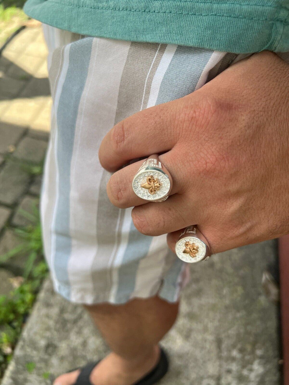 HarlemBling Real Solid 925 Sterling Silver Iced CZ Pinky Ring Hip Hop French Fleur De Lis